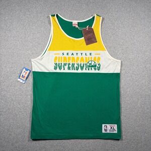 Mitchell & Ness Seattle Supersonics Jersey Mens XL Green Yellow Champs Cotton